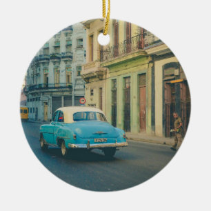 Vintage Classic Car Havana Cuba Street Photography Ceramic Tree Decoration