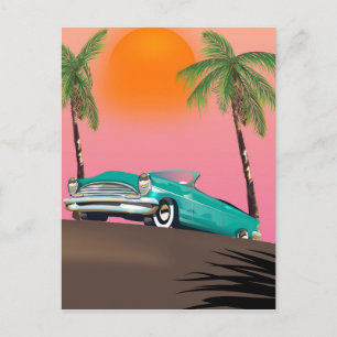 Vintage Classic Car In Paradise Postcard