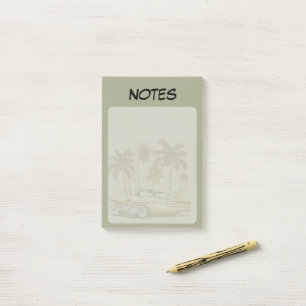 Vintage Classic Car Palm Trees Sage Green Lined Post-it Notes