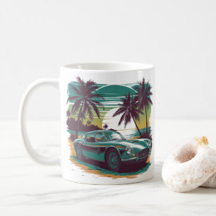 Vintage Classic Car with Tropical Sunset Coffee Mug