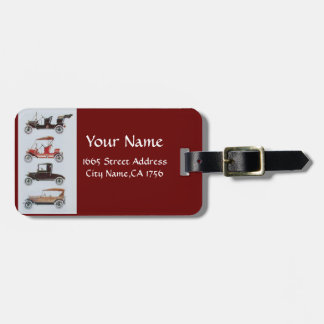 VINTAGE CLASSIC CARS Automotive black white red Luggage Tag