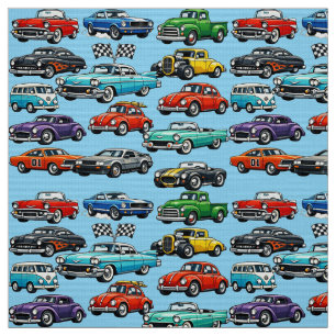 Vintage Classic Cars Collage Pattern Fabric