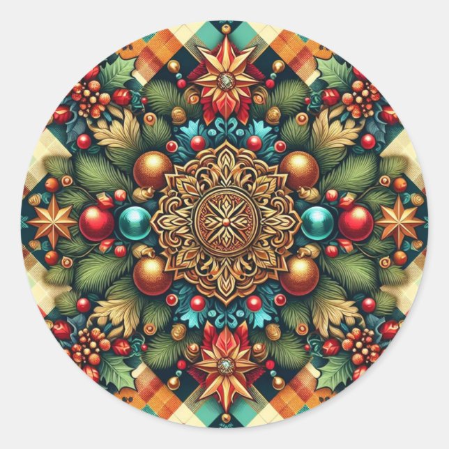 Vintage/Classic colourful Christmas Classic Round Sticker (Front)