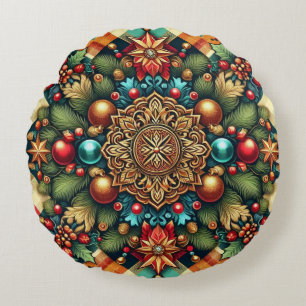 Vintage/Classic colourful Christmas Round Cushion