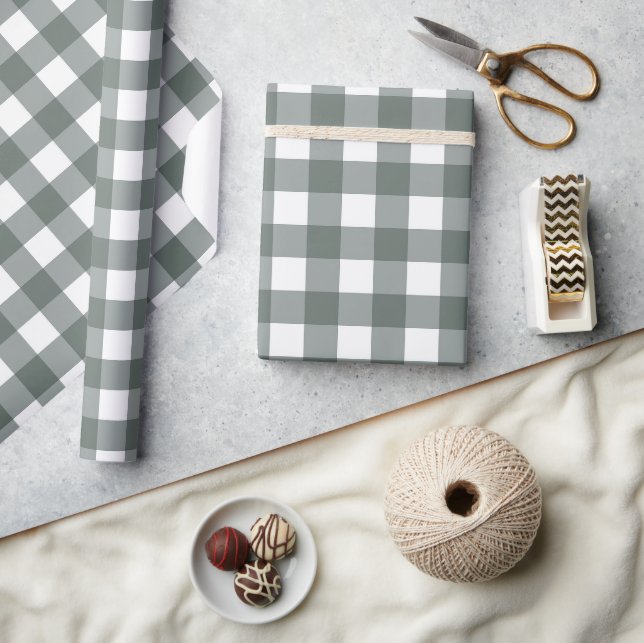 Vintage Classic  Dark Green Gingham Pattern Wrapping Paper (Crafts)