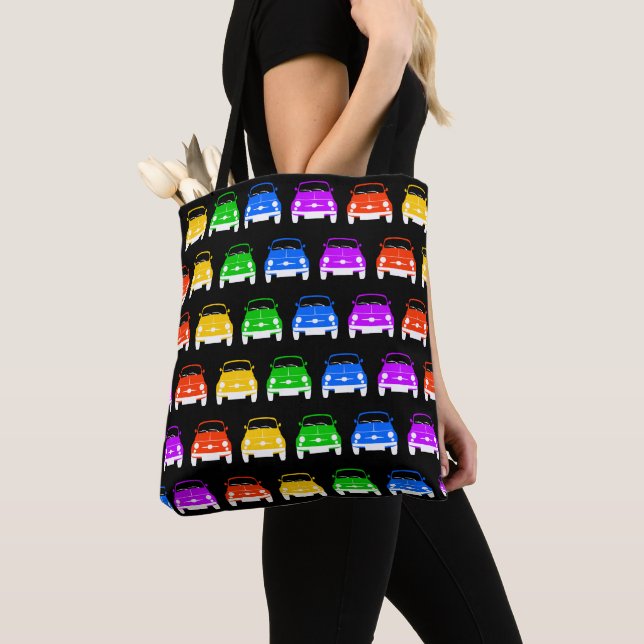 Vintage Classic Fiat 500 Rainbow Tote Bag (Close Up)