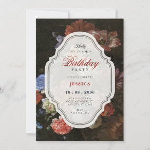 Vintage classic floral bouquet art birthday invitation