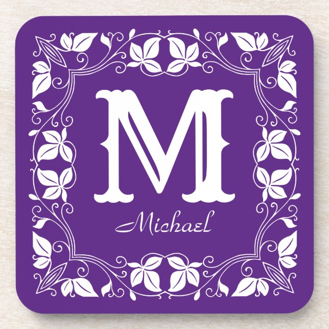 Vintage Classic Floral Personalised Monogram Name  Coaster (Front)