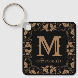 Vintage Classic Floral Personalised Monogram Name  Key Ring