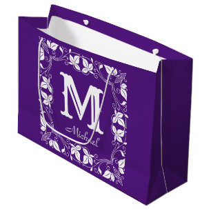 Vintage Classic Floral Personalised Monogram Name Large Gift Bag