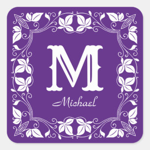 Vintage Classic Floral Personalised Monogram Name  Square Sticker