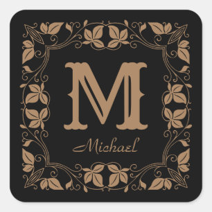 Vintage Classic Floral Personalised Monogram Name  Square Sticker