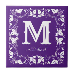 Vintage Classic Floral Personalised Monogram Name  Tile