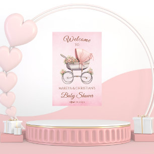 Vintage Classic Girl Pink Baby Shower Welcome Poster