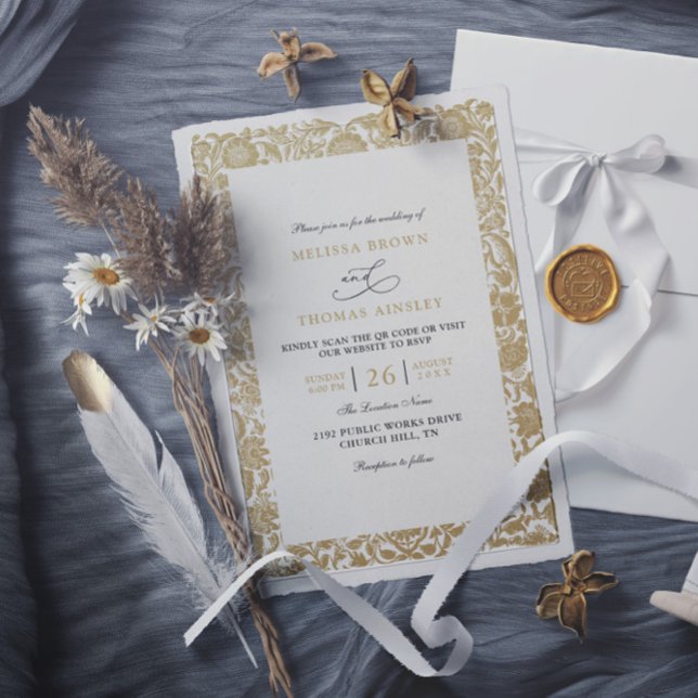 Vintage Classic Gold Budget QR Code Wedding Invitation (Creator Uploaded)