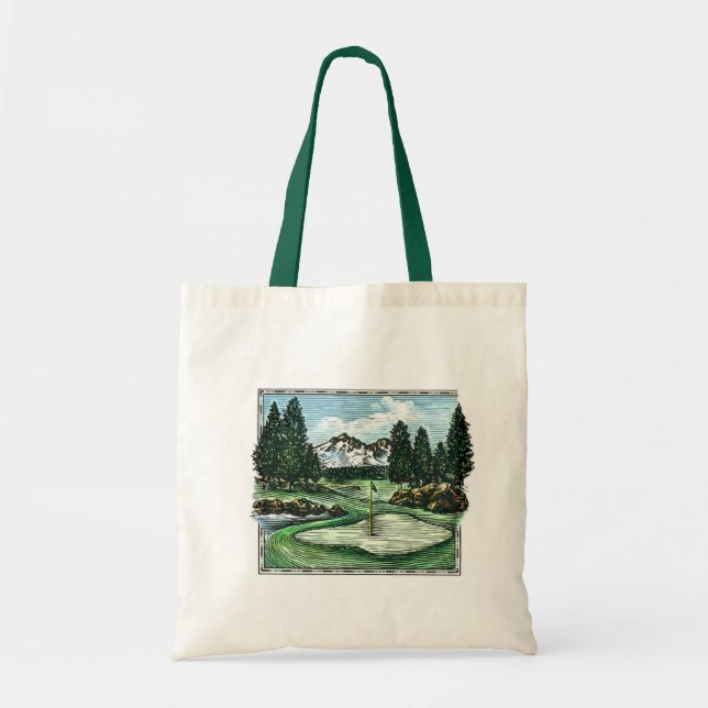 Vintage classic golf course reusable grocery bag (Front)