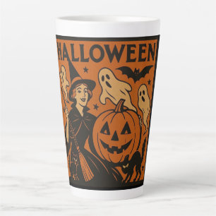 Vintage, classic Halloween witch, ghost & pumpkins Latte Mug