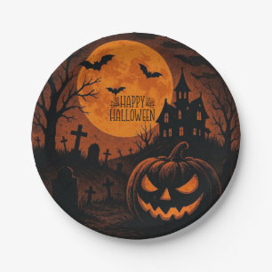 Vintage, classic Happy Halloween pumpkin Paper Plate