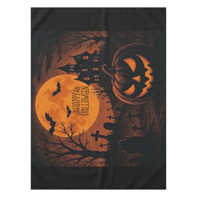 Vintage, classic Happy Halloween pumpkin Tablecloth (Front)