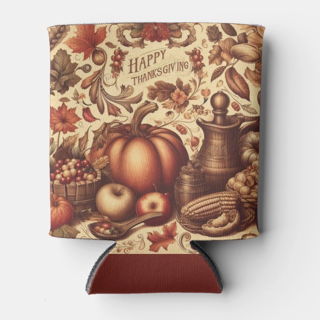 Vintage/Classic Happy Thanksgiving Can Cooler (Front)