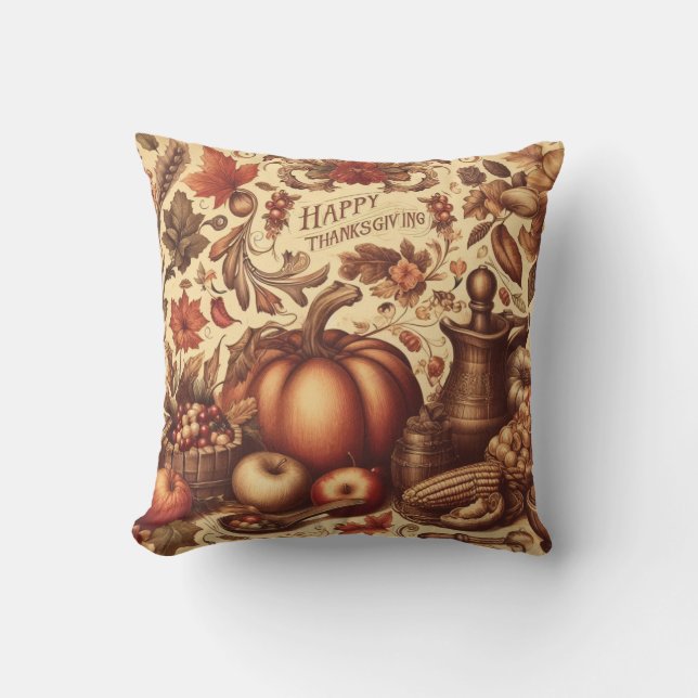 Vintage/Classic Happy Thanksgiving Cushion (Front)