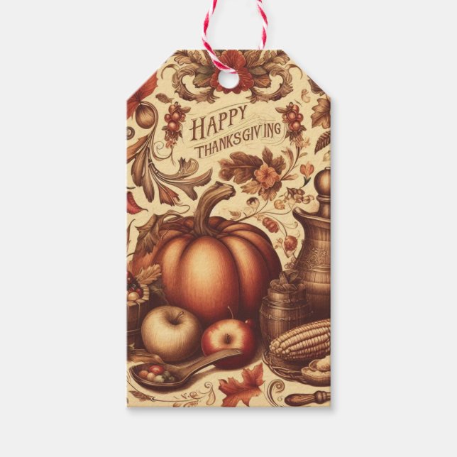 Vintage/Classic Happy Thanksgiving Gift Tags (Front)