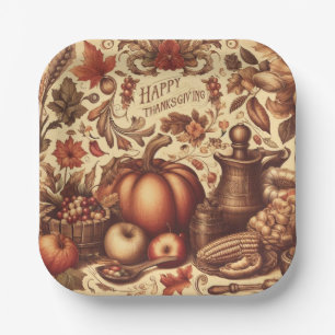Vintage/Classic Happy Thanksgiving Paper Plate