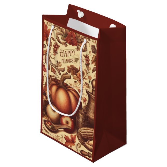 Vintage/Classic Happy Thanksgiving Small Gift Bag (Front Angled)