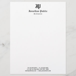 Vintage Classic Look Monogrammed Personalised Chic Custom Letterhead