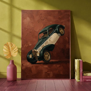 Vintage Classic Luxury Car Doing a Wheelie Art Poster