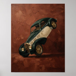 Vintage Classic Luxury Car Doing a Wheelie Art  Poster
