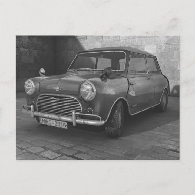 Vintage Classic Mini Cooper car retro postcard (Front)