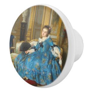 Vintage Classic Painting of Sassy Girl with Fan Ceramic Knob