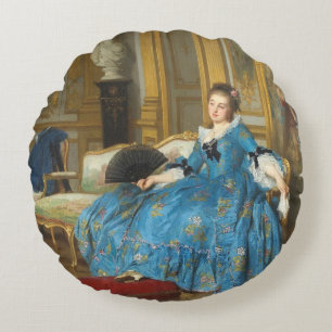 Vintage Classic Painting of Sassy Girl with Fan Round Cushion