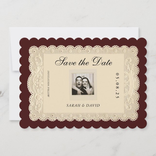 Vintage Classic Paper Lace Save the Date (Front)