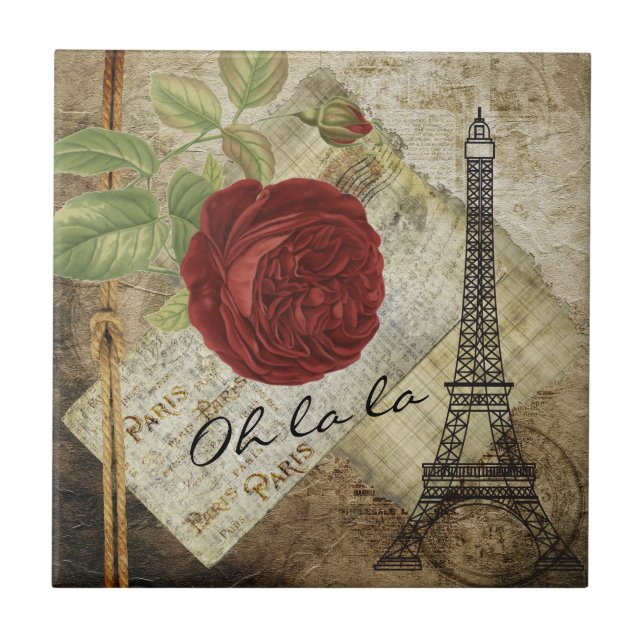 Vintage Classic Paris Floral Style Tile (Front)