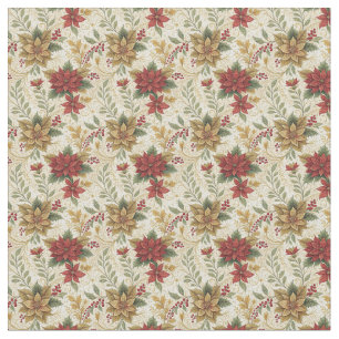 Vintage Classic Red & Gold Poinsettia Floral Fabric