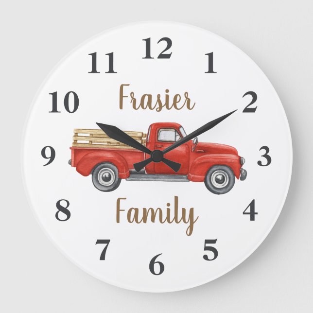 Vintage Classic Red Truck Large Clock (Front)