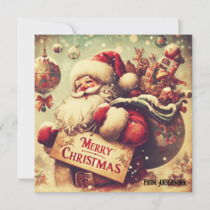 Vintage classic retro illustration Santa Claus Holiday Card