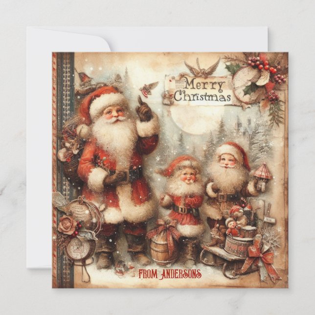 Vintage classic retro illustration Santa Claus Holiday Card (Front)