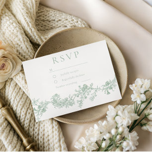 Vintage Classic Sage Floral Wedding  RSVP Card