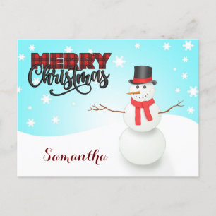 Vintage classic snow man Christmas Holiday Postcard