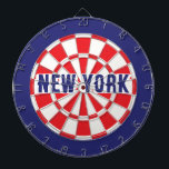 Vintage classic style NEW YORK White Navy and Red Dartboard<br><div class="desc">Vintage classic style NEW YORK White Navy and Red Coloured Dart Board Game Including 6 Brass Darts (can personalise text)🎯Please let me know if you have additional questions and because Zazzle's customer support handles the customer experience you may reach Zazzle customer support by chat, phone or email as explained in...</div>