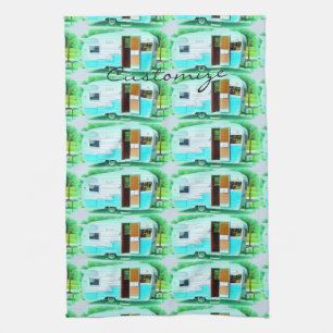 Vintage classic trailer caravan Thunder_Cove Tea Towel