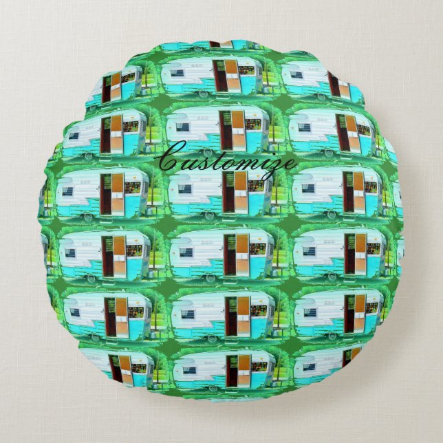 Vintage classic trailer gypsy caravan round cushion (Front)
