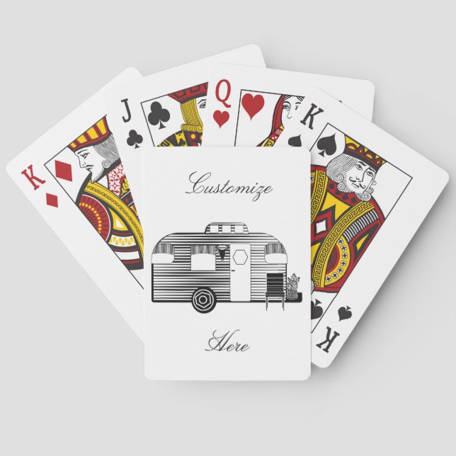 Vintage classic trailer rounded caravan playing ca cards (Back)