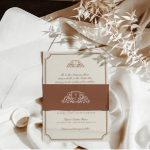 Vintage Classic Wedding Monogram Brown & Ecru Invitation Belly Band