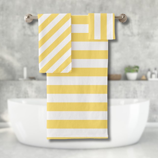 Vintage Classic Yellow & White Stripes Bath Towel Set (Creator Uploaded)