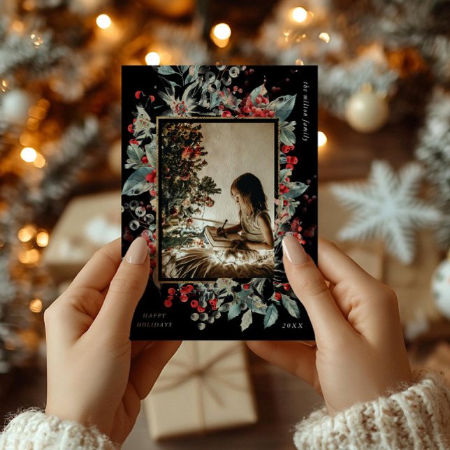 Vintage Classical Holiday Floral One Photo Card (Creator Uploaded)
