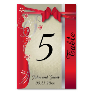 Vintage Classy Curvy Design   Deep Red Table Number